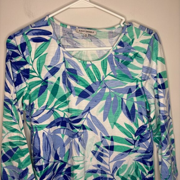 EMILY DANIELS NEW Scoop Neck Printed Top Womens PS Tropical 3/4 Sleeve Stretch - Picture 2 of 6